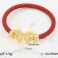 Elegante bracciale in pelle rossa con chiusura a farfalla dorata e zircone per coppie. - Rosso