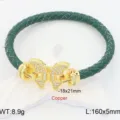 Grünes geflochtenes Lederarmband mit goldenem Schmetterling Zirkonia Schließe für Damen Herren - Grün