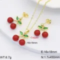 Set collana orecchini ciliegia, gioielli frutta rossa dolce per donna elegante. - Stile G1