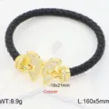 Schwarzes Lederarmband geflochten mit goldenem Schmetterling Zirkonia Verschluss Damenschmuck. - Schwarz