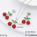 Set collana e orecchini a ciliegia, elegante gioiello con frutto rosso per donne. - Stile 1