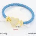 Bracciale in pelle intrecciata blu con chiusura a cuore in zircone dorato per uso quotidiano. - Blu Acqua