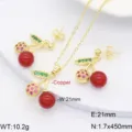 Elegantes Kirsch Schmuckset mit Halskette und Ohrringen, vergoldetes Kupfer, süß. - Stil G3