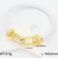 Bracciale in pelle intrecciata bianca colore oro maglia a U zircone dettaglio gioiello - Bianco