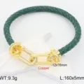 Green braided leather bracelet with gold lock clasp pavé crystal chic couple jewelry - Dark Green
