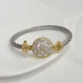 Bracciale rigido a cavo di lusso placcato oro 18K con zirconi cubici scintillanti. - Bianco