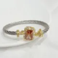18k gold plated stainless steel cable bracelet with square gemstone luxury jewelry accessory - Silver Champagne