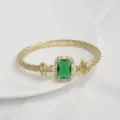 Retro 18K gold plated cable bracelet with emerald green rectangular zirconia crystal luxury. - Gold Green