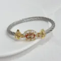 Luxurious 18k gold plated twist cable bracelet with oval champagne zircon for women. - Silver Champagne