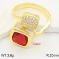 Anello geometrico elegante con pietra rossa e zirconi scintillanti rifinito in colore oro. - Aperto regolabile / 3.8g (Raggio 20mm) / Rosso