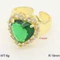Stile europeo verde cuore zircone cubico aperto anello placcato oro accessorio moda - Aperto regolabile / Verde