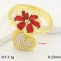 Anello fiore cuore in rame con zirconi anello aperto gioielli eleganti per donna mod - Aperto regolabile / Rosso