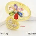 Kleurrijke zirkonia bloem hart koperen ring open verstelbare elegante sieraden voor vrouwen - Open Verstelbaar / Kleurrijk