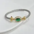 Bracciale di lusso in zircone ovale con design a cavo placcato oro 18k gioielli da donna - Argento Verde