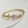 Bracciale Corda Placcato Oro con Pietra Zircone Ovale Brillante per Gioielli Donna - Bianco Oro