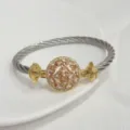 Cross-border luxury style copper 18K gold plated twisted cable bracelet with round zirconia. - Champagne