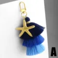 Blue gradient tassel keychain with gold starfish pendant stylish bag charm accessory for gifts - Starfish Style / Blue Gradient
