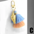 Stylish cotton thread tassel keychain bag pendant featuring a gold shell charm, variant C. - Shell Style / Color-Blocking Gradient