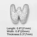 Detailed view of silver letter W charm, paved with cubic zirconia for DIY bracelet and watch. - Letter W (brc72) / 18K Gold / Silver