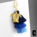 Pendentif tortue en métal doré porte-clés pompon bleu dégradé multicouche style C - Style Tortue de Mer (C)