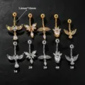 Piercing ombelico in acciaio inox con zircone, design ali d'angelo, gioiello per corpo. - Stile 1(YWDQ60715) / Argento