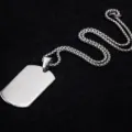 Stainless steel blank dog tag pendant necklace for men, smooth surface detail view. - Pendant with Ball Chain / Silver