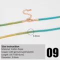 Close-up detail of 3mm colorful braided cotton rope necklace with gold-plated clasp and chain. - Rose Gold 09