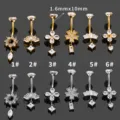 Joya de piercing para ombligo de acero inoxidable con circonita flor 1.6x10mm - Estilo Racimo de Flores Plata (1#) / 1.6mm x 10mm