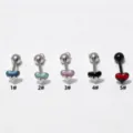 316L Stainless Steel Heart Tongue Ring Straight Barbell Body Piercing Jewelry Set 5pcs - Style 1 / Silver