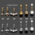 Edelstahl Bauchnabelring mit Zirkonia und Perle, 1.6x10mm Piercing Körperschmuck Detailansicht. - Blumenstil (1#) / Silber