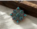 Broche étnico vintage de estrella octogonal con turquesa para abrigo y chal - Broche Fuyao Bafang