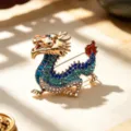 Vintage Chinese dragon brooch retro metal rhinestone lapel pin suit accessories gift jewelry - Flying Dragon Blue