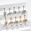 Fashion butterfly cubic zirconia navel ring stainless steel body piercing jewelry detail - Butterfly Pendant Style (YWDQ60714-1#) / 1.6x10mm / Silver
