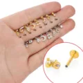 Tiny zircon titanium steel labret stud and ear piercing jewelry with multi cute styles. - Silver Waterdrop Style (1#) / Silver
