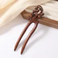 Vintage red sandalwood hair fork with exquisite floral carving, perfect for Chinese bun styling. - Lily of the Valley