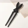Vintage black wooden rabbit hair pin, cute U-shaped hair fork accessory for daily styling. - Ebony Rabbit Hairpin / Black