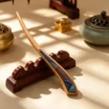 Wooden hair stick with blue wave fabric inlay, traditional Chinese style hair bun accessory. - Blue Peach Wood