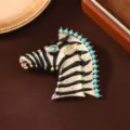 Vintage Zebra Brooch Turquoise Enamel Metal Animal Pin Dress Coat Suit Scarf Jewelry - Faux Turquoise Zebra Brooch