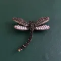 Vintage rhinestone dragonfly brooch elegant insect pin for women coat sweater accessories jewelry - Black and White Rhinestone Dragonfly