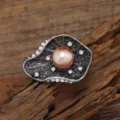 Exquisite vintage lotus leaf pearl brooch with sparkling crystals, elegant Chinese style coat pin. - Lotus Leaf Style / Lotus Leaf Champagne Pearl