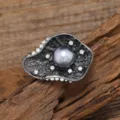 Vintage lotus leaf pearl brooch, retro silver metal finish with crystal rhinestones for chic coats. - Lotus Leaf Style / Lotus Leaf Gray Pearl