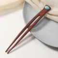 Wooden Hair Fork U-Shaped Red Sandalwood Turquoise Hair Pin Elegant Styling Hair Accessory - Red Sandalwood Horizontal Oval Turquoise Hair Fork