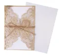 Elegant laser-cut kraft paper wedding invitation with twine bow and white envelope - Beige Gold Invitation With Envelopes And Rope