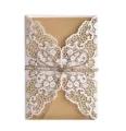Elegant rustic kraft paper wedding invitation with white laser-cut lace and twine bow - White Invitation With Kraft Envelope And Rope