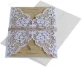 Elegant laser cut wedding invitation with kraft paper and twine, includes envelope. - 白色全套(配白色信封)