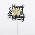 Décoration de gâteau Joyeux 30e Anniversaire noir et doré à paillettes scintillantes - Chiffre 30