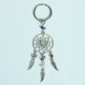 Bohemian dreamcatcher keychain with natural crystal stones and silver feathers. - Colorful Fluorite