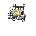 Décoration de gâteau Happy 60th Birthday pailletée or et noir pour anniversaire - Chiffre 60