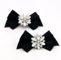 Elegant black ribbon bow shoe clips with sparkling crystal flower center decoration - Single Pack - Flower Cluster Rhinestone Bowknot (S0078) / Black