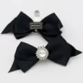 Elegant black ribbon shoe clips with rhinestone flower centerpiece for bridal heels - 一双装(S0079) / Black